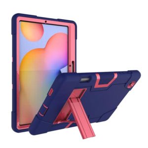 For Samsung Galaxy Tab S6 Lite P610 Contrast Color Robot Shockproof Silicon + PC Protective Case with Holder(Navy Blue + Rose Red) (OEM)