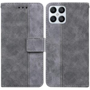 For Honor X8 Geometric Embossed Leather Phone Case(Grey) (OEM)