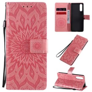 For Sony Xperia 10 II Embossed Sunflower Pattern Horizontal Flip PU Leather Case with Holder & Card Slots & Wallet & Lanyard(Pink) (OEM)