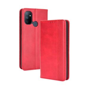 For OnePlus Nord N100 Magnetic Buckle Retro Crazy Horse Texture Horizontal Flip Leather Case with Holder & Card Slots & Photo Frame(Red) (OEM)