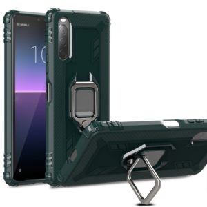 For Sony Xperia 10 II Carbon Fiber Protective Case with 360 Degree Rotating Ring Holder(Green) (OEM)