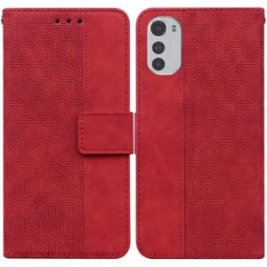 For Motorola Moto E32 Geometric Embossed Leather Phone Case(Red) (OEM)