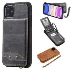 For iPhone 11 Vertical Flip Shockproof Leather Protective Case with Short Rope, Support Card Slots & Bracket & Photo Holder & Wallet Function(Gray) (OEM)