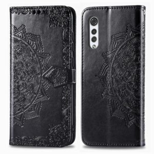 For LG Velvet 5G Mandala Flower Embossed Horizontal Flip Leather Case with Bracket / Card Slot / Wallet / Lanyard(Black) (OEM)