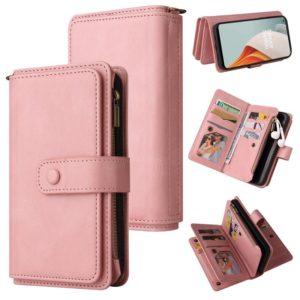 For OnePlus Nord N100 5G Skin Feel PU + TPU Horizontal Flip Leather Case With Holder & 15 Cards Slot & Wallet & Zipper Pocket & Lanyard(Pink) (OEM)
