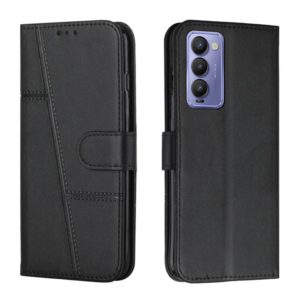 For Tecno Camon 18 / 18P Stitching Calf Texture Buckle Leather Phone Case(Black) (OEM)