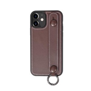 For iPhone 12 mini Top Layer Cowhide Shockproof Protective Case with Wrist Strap Bracket(Coffee) (OEM)