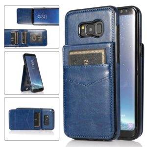 For Samsung Galaxy S8 Plus Solid Color PC + TPU Protective Case with Holder & Card Slots(Blue) (OEM)