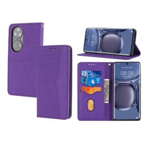 For Huawei P50 Woven Texture Stitching Magnetic Horizontal Flip PU Leather Case with Holder & Card Slots & Wallet & Lanyard(Purple) (OEM)