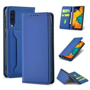 For Samsung Galaxy A30 Strong Magnetism Liquid Feel Horizontal Flip Leather Case with Holder & Card Slots & Wallet(Blue) (OEM)