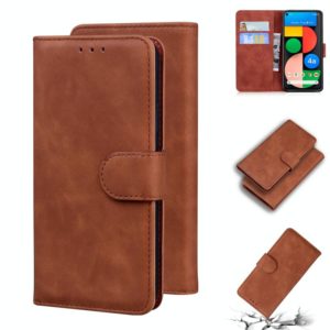For Google Pixel 5 XL / 4a 5G Skin Feel Pure Color Flip Leather Phone Case(Brown) (OEM)