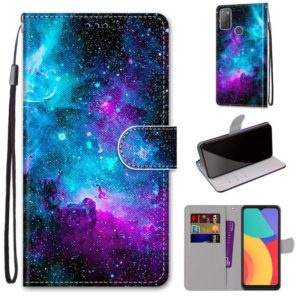 For Alcatel 3L 2021 Coloured Drawing Cross Texture Horizontal Flip PU Leather Case with Holder & Card Slots & Wallet & Lanyard(Purple Green Starry Sky) (OEM)