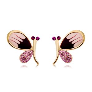 2 PCS Fashion Pink Dragonfly Style Crystal Studded Ear Clip (OEM)