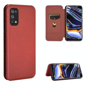 For OPPO Realme 7 Pro Carbon Fiber Texture Horizontal Flip TPU + PC + PU Leather Case with Card Slot(Brown) (OEM)
