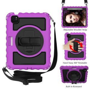 For iPad Air 2022 / 2020 10.9 360 Degree Rotation PC + Silicone Shockproof Combination Case with Holder & Hand Grip Strap & Neck Strap & Pen Slot Holder(Purple) (OEM)