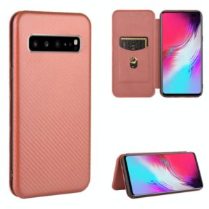 For Samsung Galaxy S10 5G Carbon Fiber Texture Horizontal Flip TPU + PC + PU Leather Case with Rope & Card Slot(Brown) (OEM)