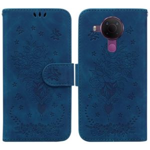 For Nokia 5.4 Butterfly Rose Embossed Leather Phone Case(Blue) (OEM)