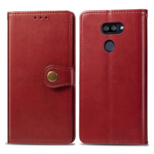 For LG K40S Retro Solid Color Leather Buckle Phone Case with Lanyard & Photo Frame & Card Slot & Wallet & Stand Function(Red) (OEM)