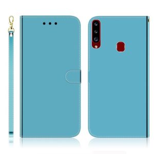 For Galaxy A20s Imitated Mirror Surface Horizontal Flip Leather Case with Holder & Card Slots & Wallet & Lanyard(Blue) (OEM)