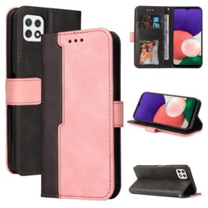 For Samsung Galaxy A22 5G Business Stitching-Color Horizontal Flip PU Leather Case with Holder & Card Slots & Photo Frame(Pink) (OEM)