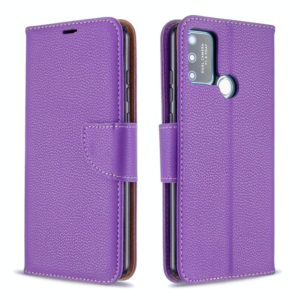 For Huawei Honor 9A Litchi Texture Pure Color Horizontal Flip PU Leather Case with Holder & Card Slots & Wallet & Lanyard(Purple) (OEM)