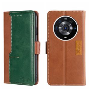 For Honor Magic3 Pro Contrast Color Side Buckle Leather Phone Case(Light Brown + Green) (OEM)
