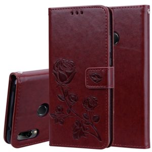 Rose Embossed Horizontal Flip PU Leather Case for Huawei Y9 (2019), with Holder & Card Slots & Wallet (Brown) (OEM)