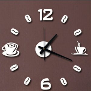ISHOWTIENDA Fashion Acrylic DIY Coffee Cup Self Adhesive Interior Wall Creative Decoration Clock Mute Clock Stickers Muraux Wall Clock(White) (OEM)