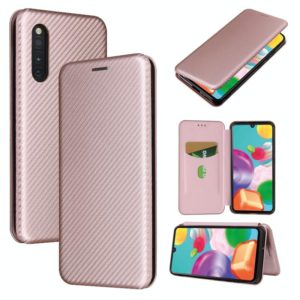 For Samsung Galaxy A41(JP Version) Carbon Fiber Texture Horizontal Flip TPU + PC + PU Leather Case with Rope & Card Slot(Pink) (OEM)