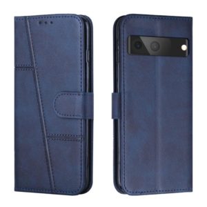 For Google Pixel 7 Stitching Calf Texture Buckle Leather Phone Case(Blue) (OEM)