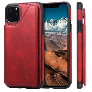 For iPhone 11 Pro Max Shockproof Calf Texture Protective Case with Holder & Card Slots & Frame(Red) (OEM)