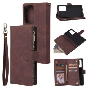 For Samsung Galaxy Note20 Multifunctional Retro Frosted Horizontal Flip Leather Case with Card Slot & Holder & Zipper Wallet & Photo Frame & Lanyard(Coffee) (OEM)