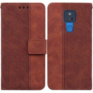 For Motorola Moto G Play 2021 Geometric Embossed Leather Phone Case(Brown) (OEM)