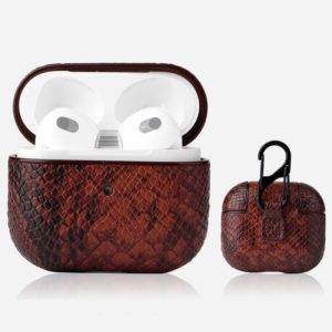 Snakeskin Texture Earphone Protective Case with Hang Buckle For AirPods 3(Coffee) (OEM)
