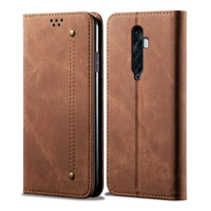 For OPPO Reno 2 Denim Texture Casual Style Horizontal Flip Leather Case with Holder & Card Slots & Wallet(Brown) (OEM)