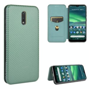 For Nokia 2.3 Carbon Fiber Texture Horizontal Flip TPU + PC + PU Leather Case with Card Slot(Green) (OEM)