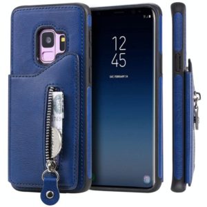 For Galaxy S9 Solid Color Double Buckle Zipper Shockproof Protective Case(Blue) (OEM)