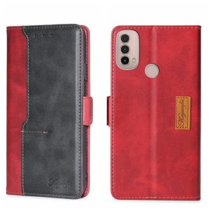 For Motorola Moto E40 Contrast Color Side Buckle Leather Phone Case(Red + Black) (OEM)