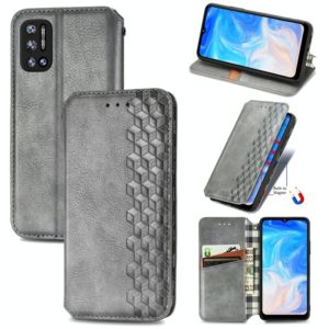 For Doogee N40 Pro Cubic Grid Pressed Horizontal Flip Magnetic Leather Case with Holder & Card Slots & Wallet(Grey) (OEM)