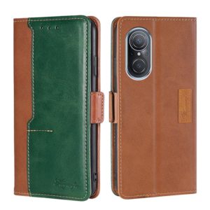 For Huawei Nova 9 SE 4G Contrast Color Side Buckle Leather Phone Case(Light Brown + Green) (OEM)