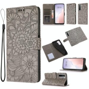For Huawei nova 7 SE Skin Feel Embossed Sunflower Horizontal Flip Leather Case with Holder & Card Slots & Wallet & Lanyard(Grey) (OEM)