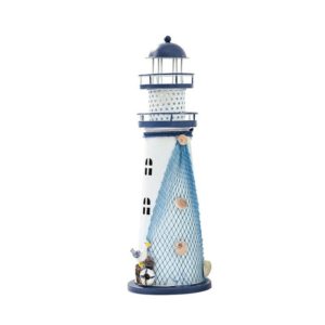 Mediterranean Style Flashing Ocean Tin Lighthouse Decoration, Style Random Delivery M1221 Small 14cm (OEM)