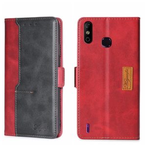 For Infinix Smart 4 X653 Contrast Color Side Buckle Leather Phone Case(Red + Black) (OEM)