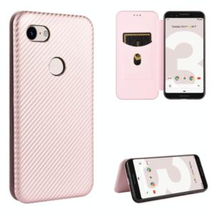 For Google Pixel 3 Carbon Fiber Texture Horizontal Flip TPU + PC + PU Leather Case with Card Slot(Pink) (OEM)