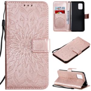 For Xiaomi Mi 10 Lite 5G Sun Embossing Pattern Horizontal Flip Leather Case with Card Slot & Holder & Wallet & Lanyard(Rose Gold) (OEM)