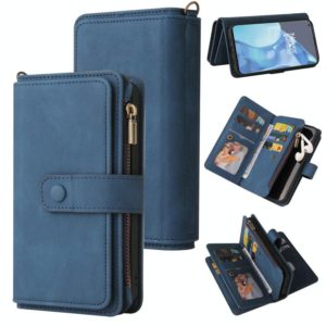 For OnePlus 9 Pro Skin Feel PU + TPU Horizontal Flip Leather Case With Holder & 15 Cards Slot & Wallet & Zipper Pocket & Lanyard(Blue) (OEM)