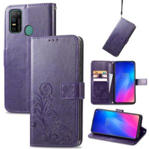 For Doogee N30 Four-leaf Clasp Embossed Buckle Mobile Phone Protection Leather Case(Purple) (OEM)