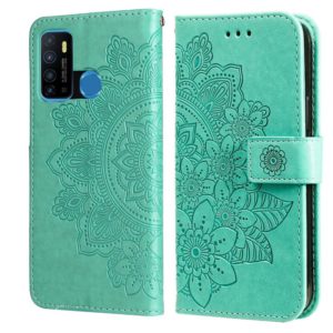7-petal Flowers Embossing Pattern Horizontal Flip PU Leather Case with Holder & Card Slots & Wallet & Photo Frame For Infinix Hot 9 / Note 7 Lite / X655C(Green) (OEM)