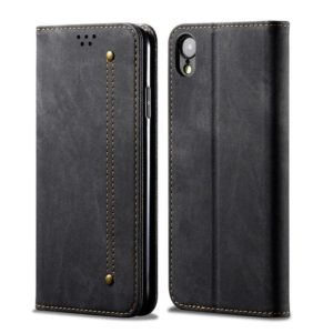 For iPhone XR Denim Texture Casual Style Horizontal Flip Leather Case with Holder & Card Slots & Wallet(Black) (OEM)