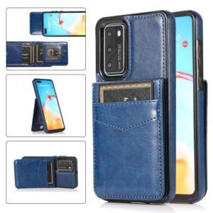 For Huawei P40 Solid Color PC + TPU Protective Case with Holder & Card Slots(Blue) (OEM)